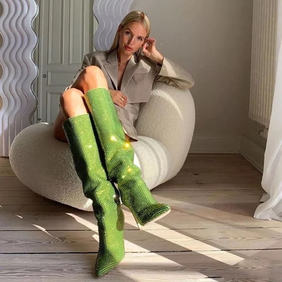 Shoes - Kelly Green Slouchy Rhinestone Boots NWB
